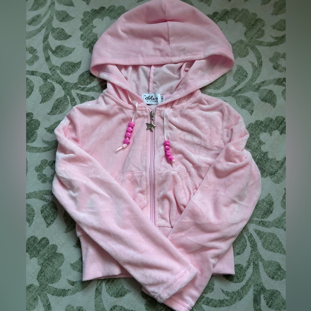 Lola and the Boys‎ Pink Velour Zip-Up Sweater size 8